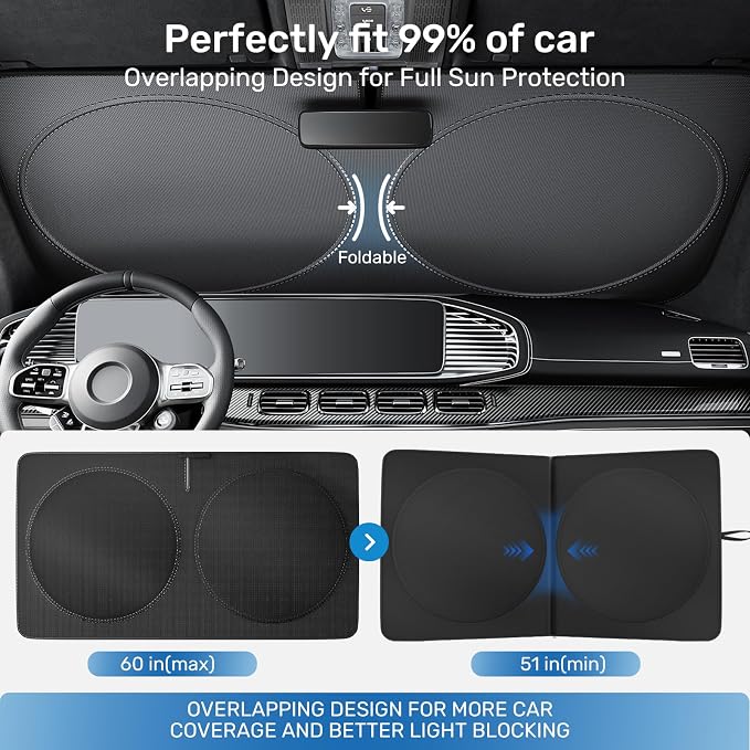 2026 Upgraded Zanch Windshield Sun Shade for Off-Road SUV, 60''x21'' | UV Protection & Heat Reduction, Light-Blocking, Heavy-Duty, Easy to Store&Setup, Keep Interiors Cool, Sun Shield for Parking - Image 6