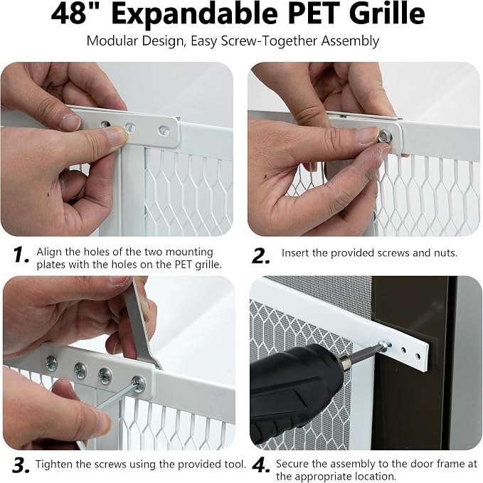 Guardian Steel Pet Grille Screen Door Protector for Dogs Pets Cats Scratch Protector Replacement (White, 48 inch) Screen Door Guard Pet Proof Rv Screen Door Grill Guards - Image 6