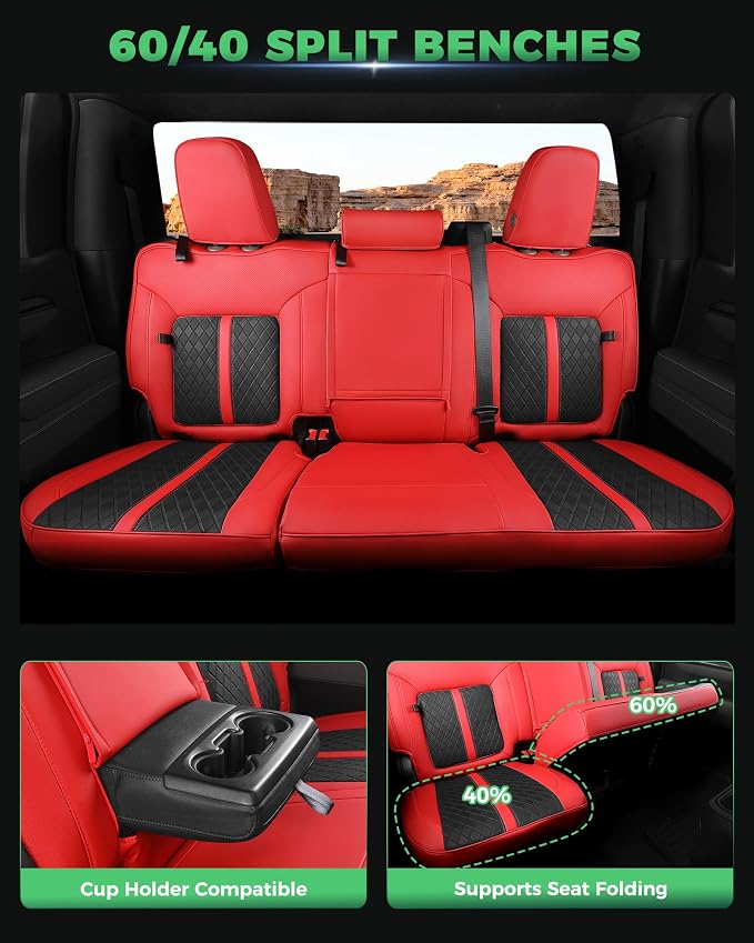 RIDEPOSH Custom Fit Seat Covers for Silverado/Sierra 1500 2019-2026 CrewCab | Fits 2500/3500HD 2020-2026, with Rear Armrest/Seatback Storage, Faux leather, Protective, Scratch-resistant, Easy-clean - Image 5
