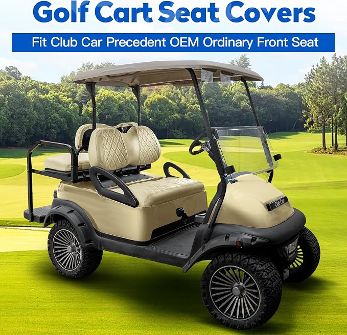 NOKINS Golf Cart Seat Covers 4 Piece Fits Club Car Precedent Standard Seat | Front and Rear Seat Vinyl Covers, Golf Cart Accessories, No Staples(Buff) - Image 2