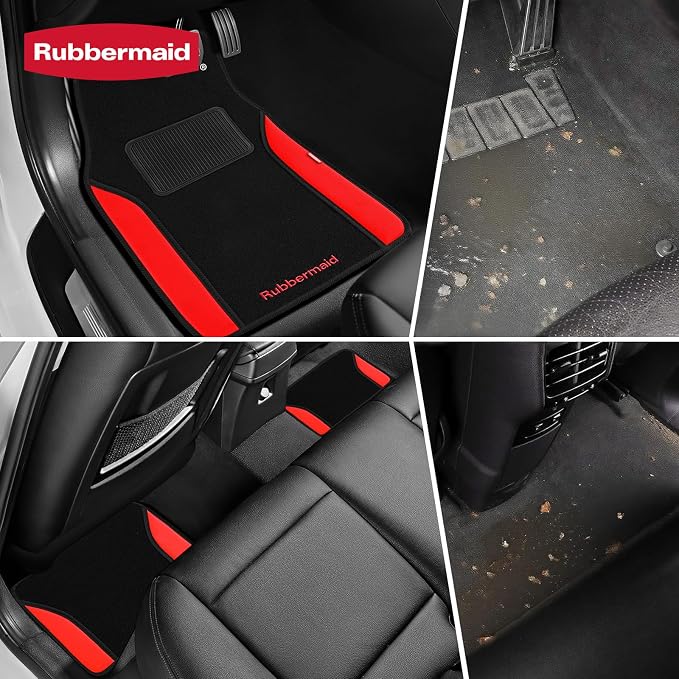 Rubbermaid Car Mats, Carpeted Floor Car Mat with Faux Leather & Built-in Heel Pad, Two-Tone Car Rug Floor Mats, Stylish Carpeted Floor Mats for Cars, Trucks & SUVs Red Color - Image 4