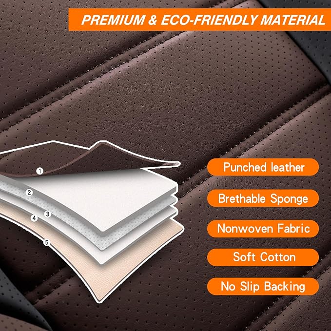 MINGBRON Seat Covers, Car Seat Covers Front Seats, Car Seat Cover, Car Seat Protector Waterproof, Car Seat Cushion Nappa Leather, Brwon Seat Covers Carseat Cover Universal Fit for Most Cars - Image 8