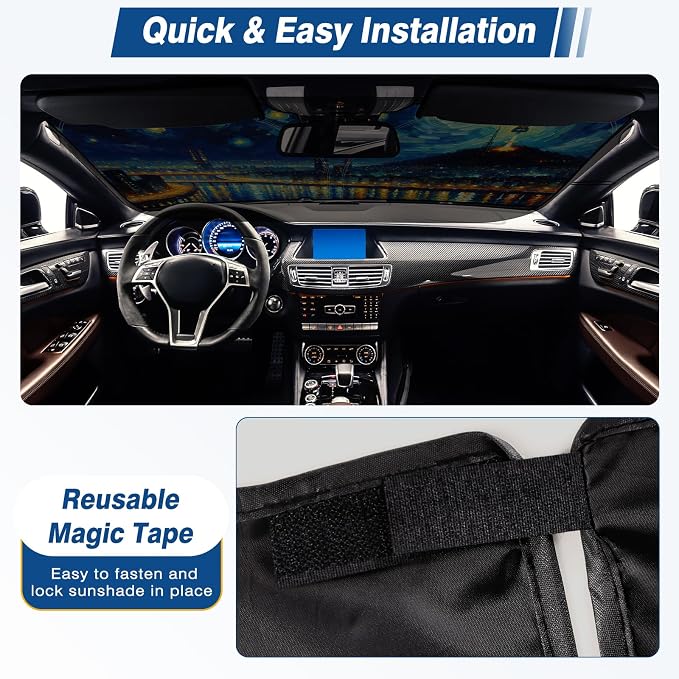 Car Windshield Sun Shade UV Reflector Foldable Front Window SUV | Blocks 98% UV Rays,Keep Interior Cool,Universal Fits Hatchback,Truck,MPV,Storage bag,57"L x 31.5"W,Car Summer Accessories - Image 5