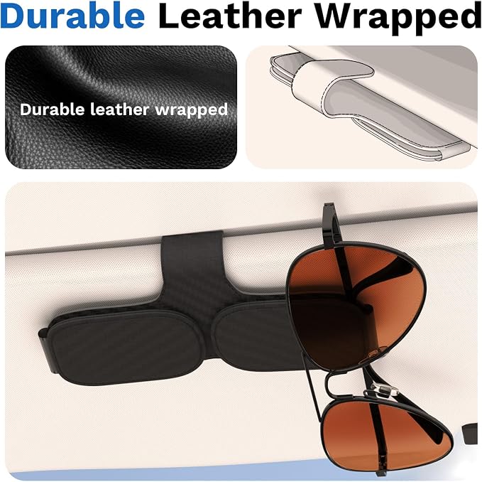 BFXM Sunglass Holder for Car, Double Clip Magnetic Leather | Sunglasses Holder Eyeglass Hanger Clip for Car Visor, Cars Sun Visor Ticket Card Clip - Image 7