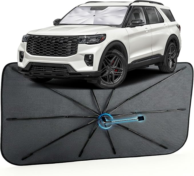 Car Windshield Sun Shade Umbrella for Ford Explorer 2020-2026, 1:1 Fit | [Reflective Coated Fabric] Car Shades Sun Visor Keep Car Cool and Protects Interior, Sunshade Umbrella for Front Window by MakeLifeBetter