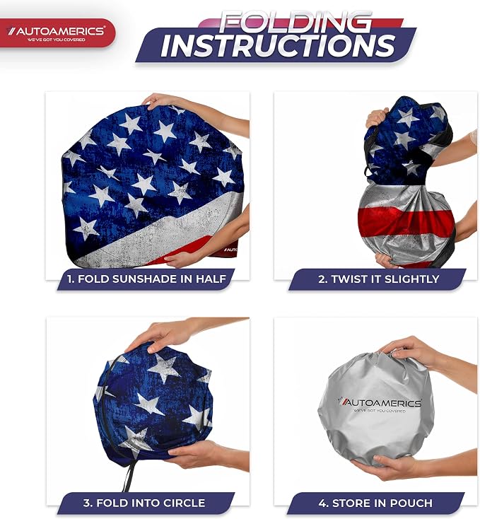 Autoamerics 1-Piece Windshield Sun Shade Grunge American Flag - 4 USA Design - Foldable Car Front Window Sunshade for Most Sedans SUV Truck - Blocks Max UV Rays and Keeps Your Vehicle Cool - Large - Image 8