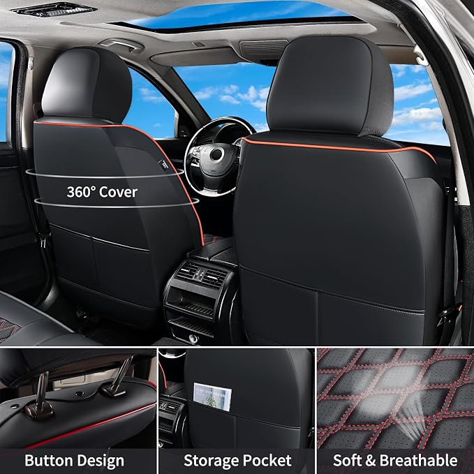 Huidasource Custom Fit Ford F150 Seat Covers Waterproof Fit for 2015-2026 F150 SuperCrew & 2017-2026 F250 F350 F450 Super Duty Crew Cab Pickup XL XLT Lariat King Ranch Platinum(Front Pair/Black&Red) - Image 3