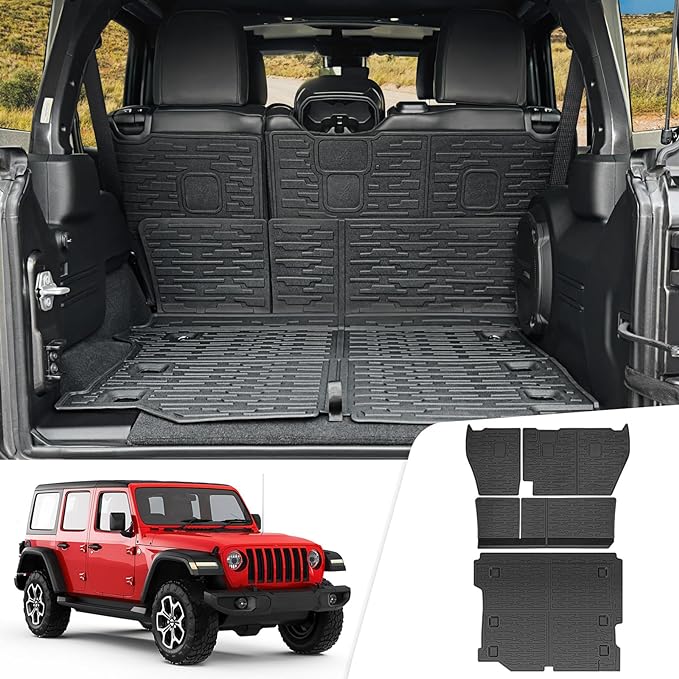 Cargo Liner with Seat Back Cover Fit for 2018-2025 Jeep Wrangler JL Unlimited 4 Door 4X4, Cargo Mat TPE Seat Back Protector for 2024 Jeep Wrangler JL/JLU Accessories(Cargo Mat+ Backrest Mats) by Utiiy