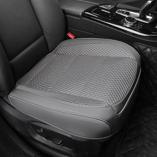 1 Pack Gray Ventilated Bottom Car Seat Cover | 3D Air Mesh, PU Leather, Breathable, Front, with Storage pocket, Universal Fit for Car Truck SUV, Easy to Install by Qinlive