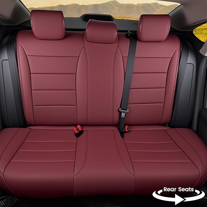 HKZ Custom Fit Civic Seat Cover Full Set for Honda Civic (Sedan 2022 2023 2024 Touring)&(Sedan 2025-2026 Sport Touring),5-Seats Full Set,Leather Seat Protector(Burgundy) - Image 3