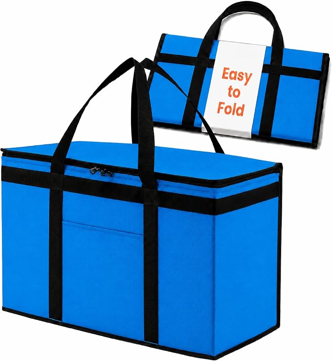 NZ home Insulated Food Bag, Portable Cooler Tote (2XL, Blue, 1 Pack) | Large thermal bag, For cold & hot food, Soft sided cooler, Heavy duty carrier, Grocery shopping, Food delivery, Catering bag by NZhome