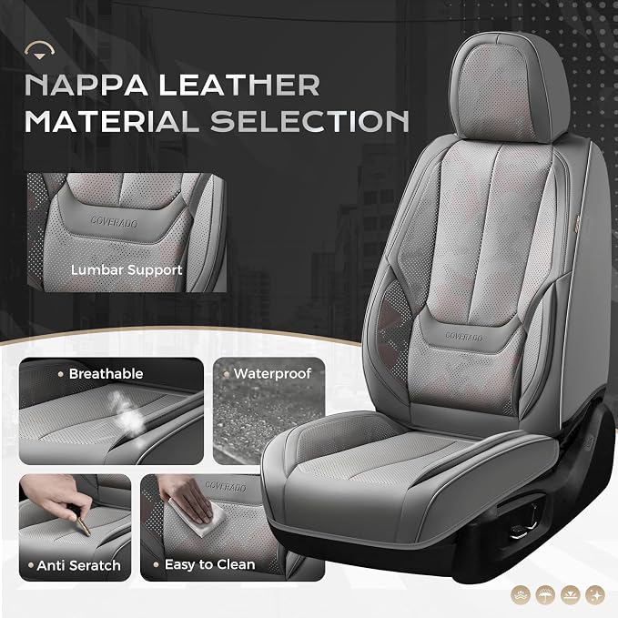 Coverado Car Seat Covers, Seat Covers for Cars, Waterproof Leather Auto Seat Protectors, Leather Car Seat Cushion, Car Interiors Accessories Universal Fit for Most Cars - Image 2