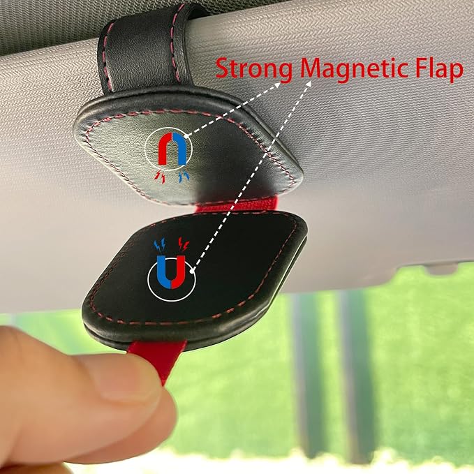 2 Pack Sunglasses Holder for Car Visor, Magnetic Leather Eyeglass Clip, Applicable to Most Eyeglasses,Ticket，Notes and Non-Magnetic Cards, etc. (Black) - Image 5