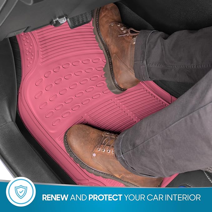 BDK ProLiner Pink Car Floor Mats for Cars Trucks SUV 3pc All-Weather | Heavy Duty Rubber Liners with Universal Trimmable Fit, Durable Waterproof Car Accessories Auto Floor Mats for Women Men - Image 7