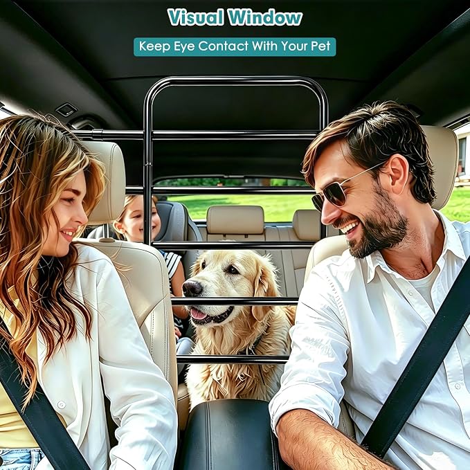 Snagle Paw Dog Car Barrier for SUV, Adjustable 40.5"-58.3" Dog Car Divider for Cargo Area and Backseat, Moves with Seats, Metal Pet Barrier for SUVs, Trucks, Sedans,with Tightening Nylon Straps, Black | Adjustable width - Image 2