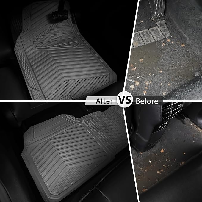 CAR PASS Rubber Car Mats, Waterproof Car Floor Mats All Weather,Car Mat Full Set 3 Piece, Grey Automotive Floor Mat Trim to Fit for Cars Sedan SUVs Trucks, Anti-Slip Easy Clean, All Gray - Image 6