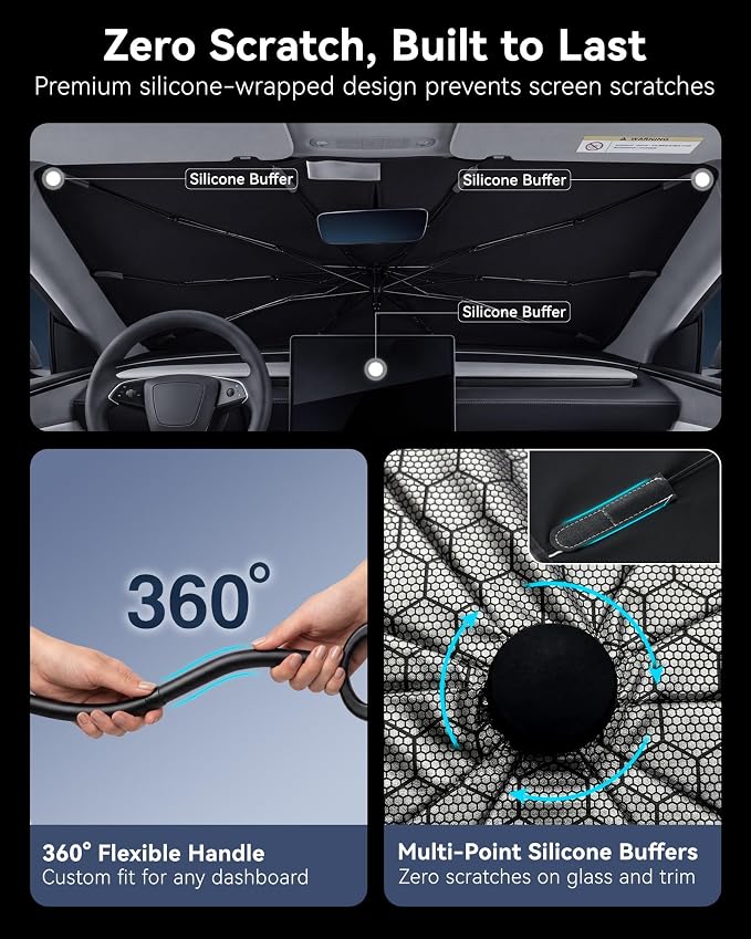 Car Windshield Sun Shade Umbrella, Foldable Sunshade Cover, Large | Front Window Visor, UV Rays, Heat Protection, Custom Fit, Cool Interior, Shield & Protector Accessories, Sunshades, SUV Truck - Image 3