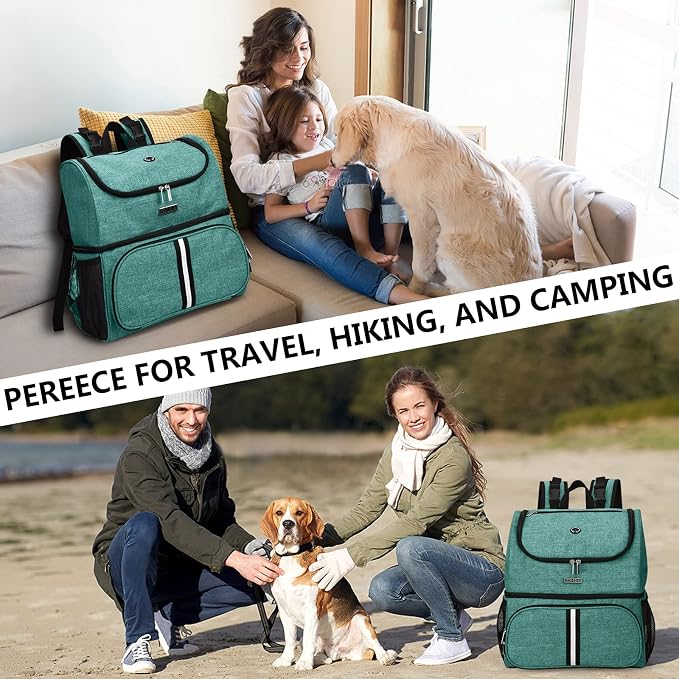 BAGLHER Pet Travel Bag, Double-Layer Pet Supplies Backpack (for All Pet Travel Supplies), Pet Travel Backpack with 2 Silicone Collapsible Bowls and 2 Food Baskets Green - Image 7