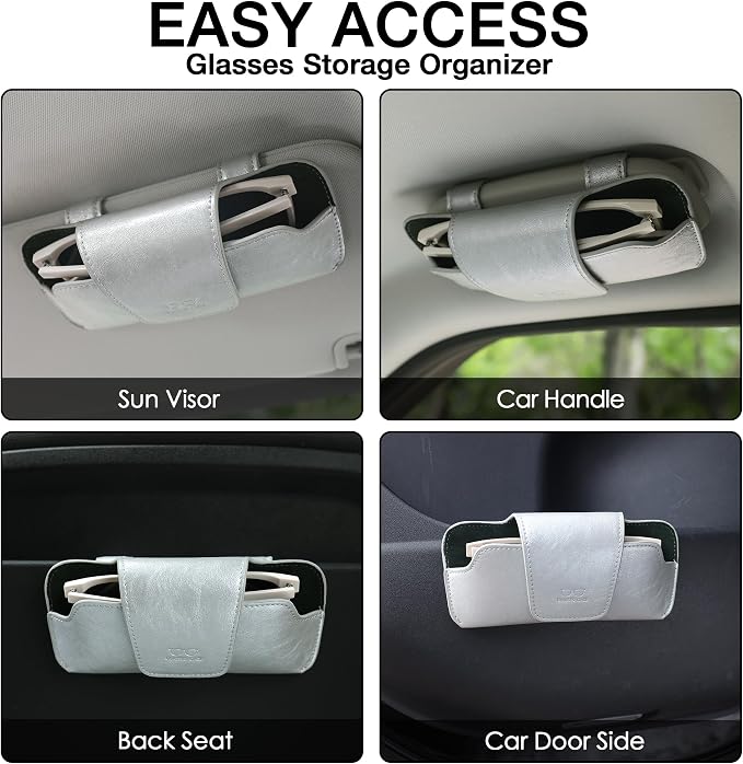 Sunglass Holder for Car Visor, Car Sunglasses Holder Leather, Eyeglasses Holder Glasses Storage Case Visor Accessories - Image 5