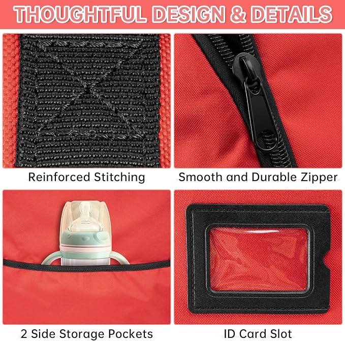 Padded Car Seat Travel Bag Compatible with Doona Car Seat Stroller | Car Seat Travel Bag with Lockable Zipper, Foldable Gate Check Bag for Airplane, Travel for Baby Essentials(Cherry Red) - Image 6