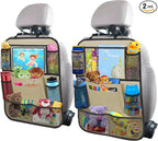 Backseat Car Organizer w/ 10 Storage Pockets 11" Tablet Holder, 2 PCS Beige | Car Organizers and Storage Kick Mats Back Seat Protector w/ Touch Screen Tablet Holder for Kids Toddlers, Travel Accessories by ULEEKA