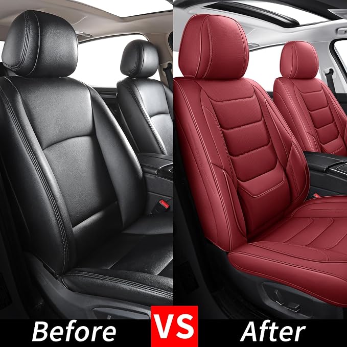 Leather Front Seat Covers for Cars Automotive Seat Protectors | Breathable Waterproof Durable Full Surround & Lumbar Support Design Non-Slip Universal Fit for Most Cars SUVs Trucks Vans Red - Image 7