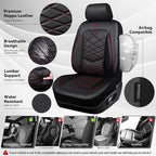 CAR PASS Luxury Nappa Leather Seat Covers Full Set, Water Resistant Faux Leather Seat Cover with Lumbar Support, Breathable Automotive Seat Covers Universal Fit for Sedan SUV Van Truck, Black Red - Image 8