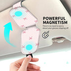 Leather Magnetic Sunglass Holder for Car Sun Visor, Cute Eyeglass Ticket Card Hanger Clip, Universal Auto Interior Accessories for SUV Pickup Truck, Pink Gingham Bow - Image 3