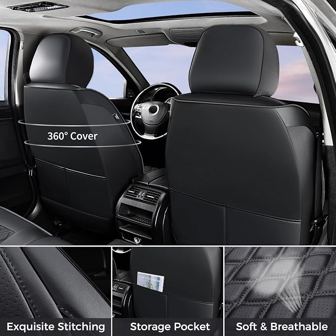Huidasource 2007-2017 Wrangler JK Seat Covers 2 Door Full Set, Black | Waterproof Leather Custom Car Seat Cover, JK Seat Cushion Protector Fit for Jeep Wrangler JK 2-Door Sahara Sport Rubicon - Image 2