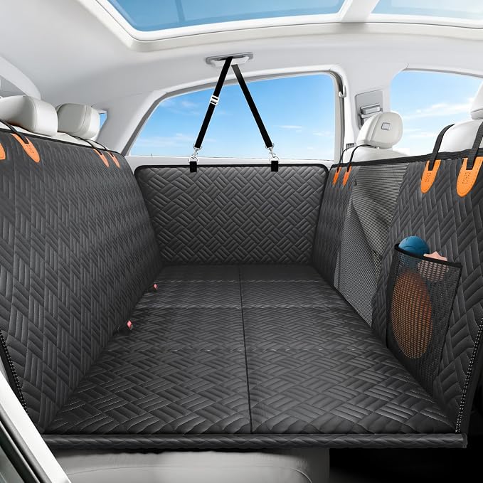 Dog Car Seat Cover for Back Seat, Hard Bottom Back Seat Extender for Dog | Back Seat Pet Cover for Dogs - Supports 400lbs, Waterproof Heavy Duty Scratch Proof, Dog Hammock for Midsize Cars/SUVs by Unknown