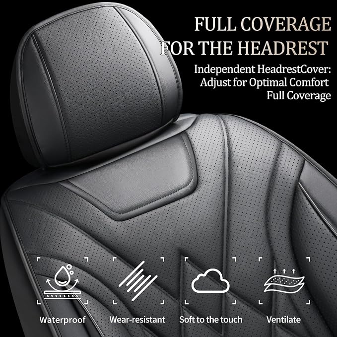 for Subaru Crosstrek 2016-2026 Car Seat Covers, Full Set, Black | Luxury Full Coverage Leather Seat Protectors, Waterproof Breathable, Non-Slip, Easy to Install, Airbag Compatible, All-Season - Image 3