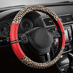 Road Comforts Leopard Steering Wheel Cover for Women, Cute Anti-Slip Microfiber Leather, Universal Fit 14.5-15 Inch Round Steering Wheel - Red by RoadComforts