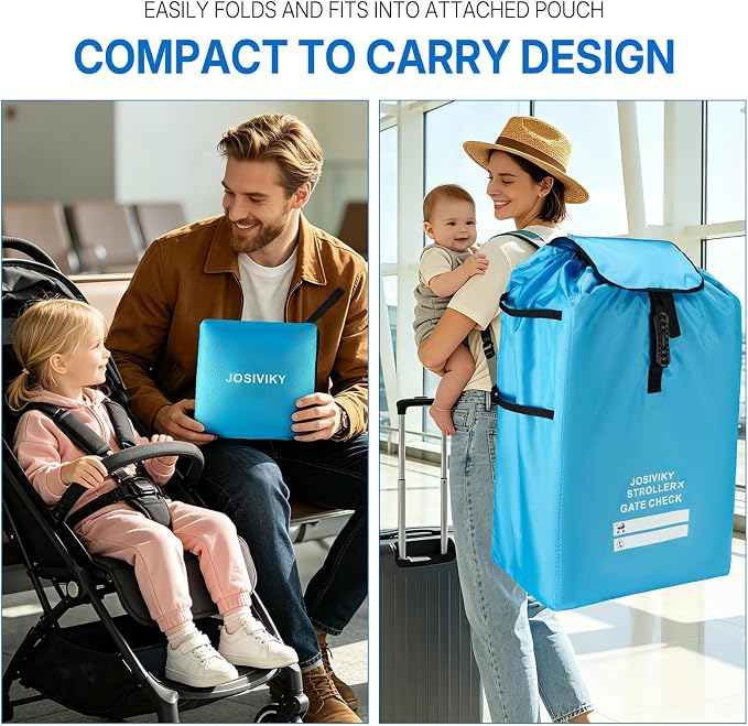 Universal Foldable Stroller & Car Seat Airplane Gate Check Travel Bag, Blue | Water Resistant Fabric, Adjustable Shoulder Straps for Easy Carry, Airplane Travel Essential. - Image 4