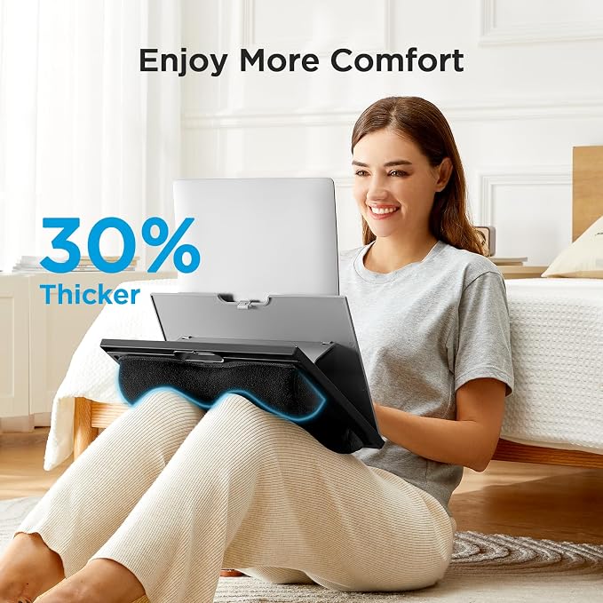 HUANUO Lap Desk with 8 Adjustable Angles – Up to 15.6" Laptop, Grey | Dual-cushion base, carry handle, 30% thicker for durability, wider anti-slip ledge, for home office, sofa, bed, car - Image 3