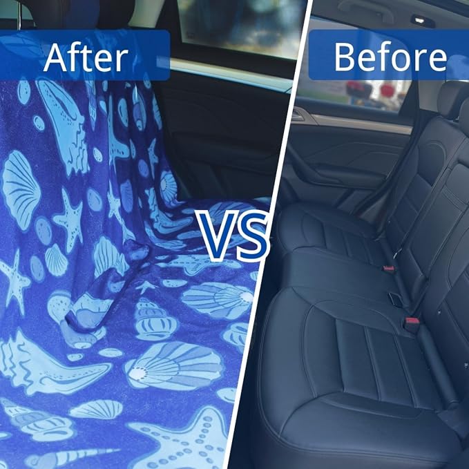 Waterproof Back Seat Cover for Dogs and Kids, Car Seat Protector Under Baby Car Seat, Child and Dog Car Seat Cover Blanket for Rear Bench(Conch Shells Starfish, Rear Bench Seat Towel) - Image 7