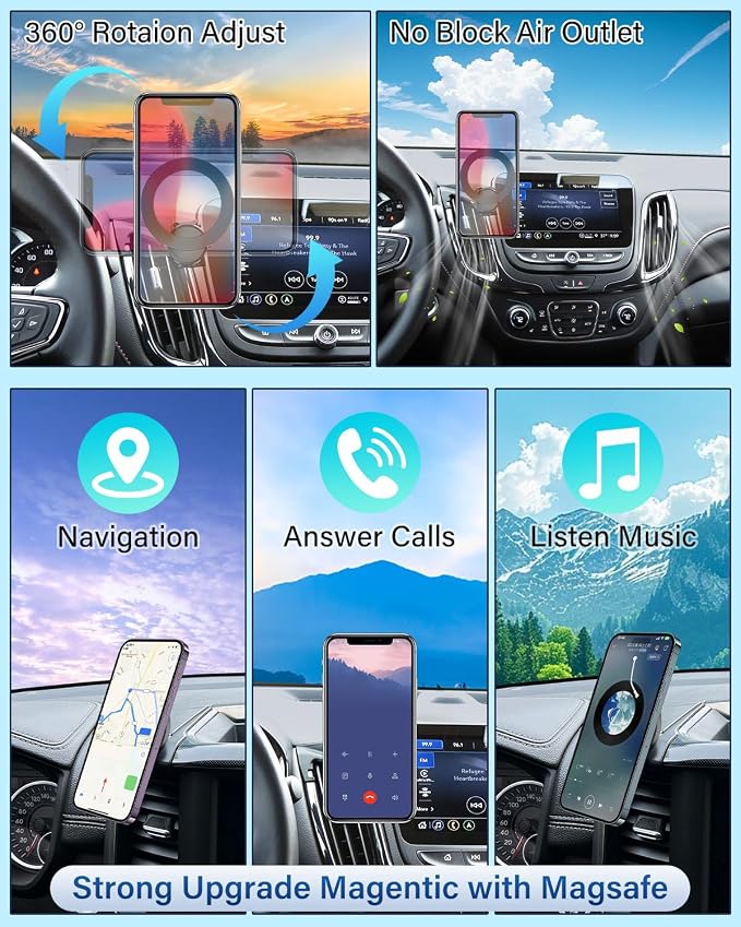 PZK Magnetic Car Phone Holder for Toyota RAV4 2013-2018 Accessories Vent | Strong Magsafe RAV4 Car Phone Mount Fixed Clip Hands Free 360° Rotation Phone Cradles Fit for All 4.0-7.0'' Smartphones - Image 9