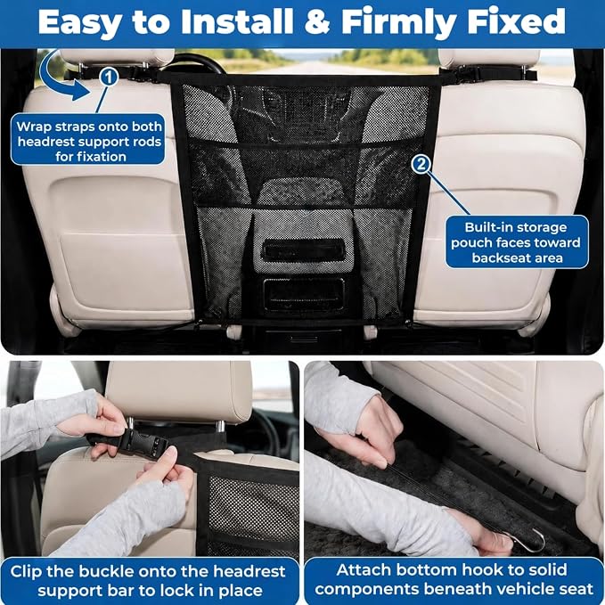 Dog Car Barrier, Dog Car Net Barrier with Mesh Organize, with Adjustable Straps, Pet Net for SUV, Sedan & Truck - Image 7