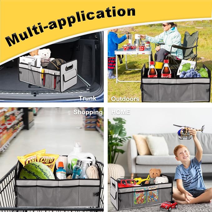 JiatuA Car Trunk Organizer, Collapsible Car Organizers and Storage Grey | Sturdy, Large Capacity, Clean Decor, Multi Compartment Container Box, Adjustable Car Accessories for SUV Sedan Truck - Image 4
