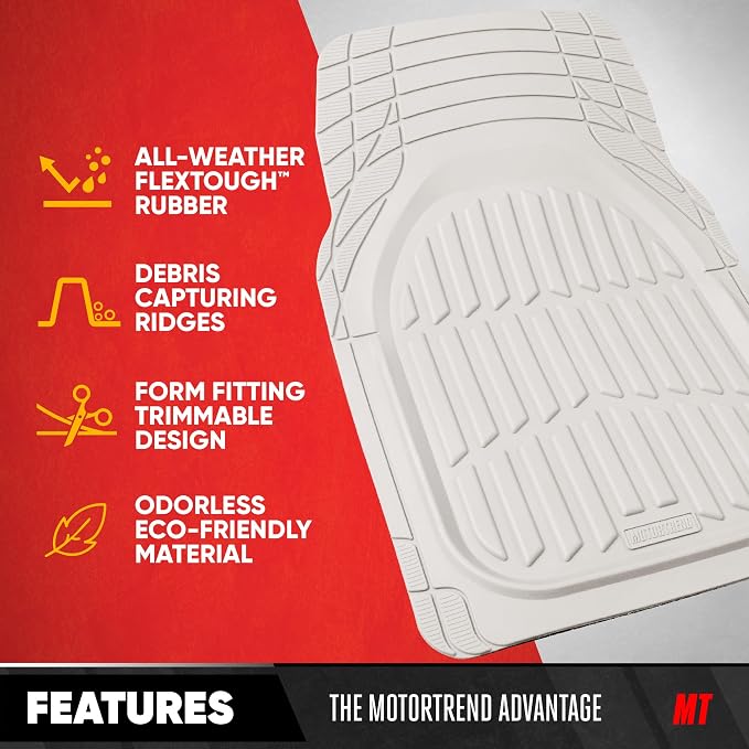 MotorTrend FlexTough White Car Floor Mats Rubber All Weather Automotive 2pc | Front Floor Mats for Cars - Waterproof White Car Mats Accessories Universal Fits Most Sedans, Compact SUV, Small Trucks - Image 2