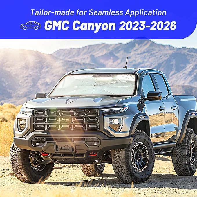 Windshield Sun Shade Umbrella for GMC Canyon 2023-2026, Foldable Front Window Sunshade with 360° Rotating Shaft, Custom Fit Car Shades for Canyon Accessories with UV & Heat Protection - Image 3