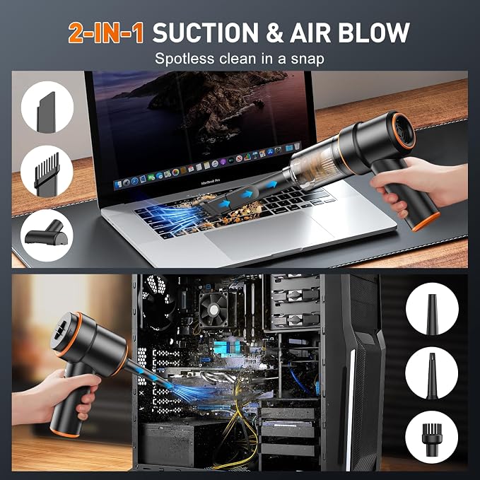 KMM Handheld Car Vacuum Cleaner, 11000PA Hand Held Vacuum & Air Duster | Strong Suction, Cordless, 120W High Power, Portable, Multi-Nozzles & LED Light, for Home, Car, Office - Image 3
