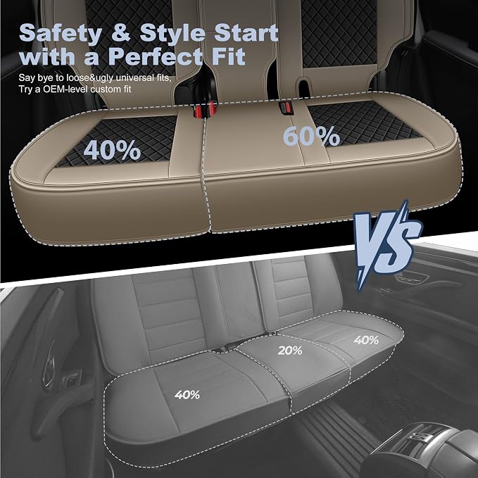 IKABEVEM Custom for Honda CR-V Car Seat Covers Full Set 2023 2024 2025 2026 LX;EX;EX-L;Sport;Touring;Special Edition & Hybrid Model Luxury Faux Leather Seat Protector Interior Accessories(Black&Beige) - Image 4