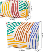 SOIDRAM 2 Pieces Stripes Makeup Bag Large Corduroy Cosmetic Bag Capacity Canvas Mix Travel Toiletry Bag Organizer Cute Makeup Brushes Aesthetic Accessories Storage Bag for Women, Stripes Mix Colorful - Image 3