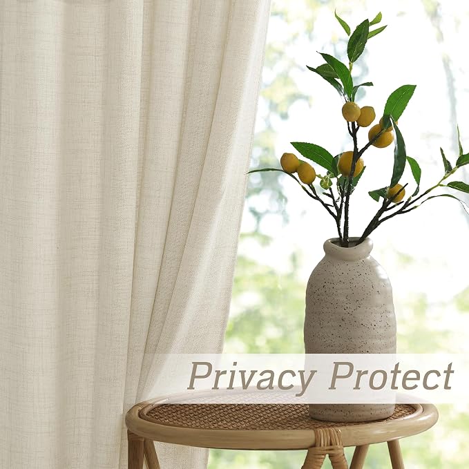 RYB HOME Living Room and Dining Room Curtains 120 inches Long | Light Filtering, Weave Textured, Rod Pocket, Cream Colored, W52 x L120, 2 Panels Set - Image 3