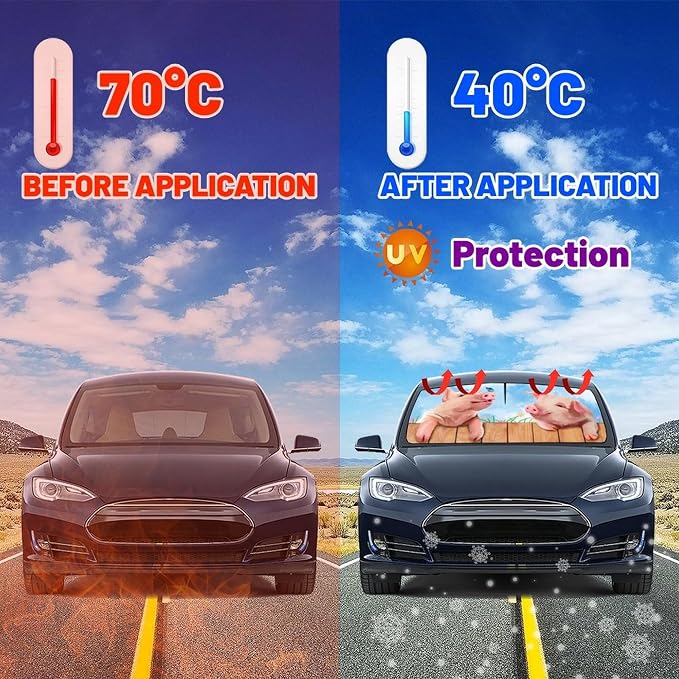 CHILL·TEK Funny Animal Car Windshield Sun Shade Umbrella, Cute Pig Car Sun Shade Umbrella, Block UV Rays Heat Foldable Windshield Umbrella Sun Visor Protector - Keep Vehicle Cool for Cars SUV - Image 3