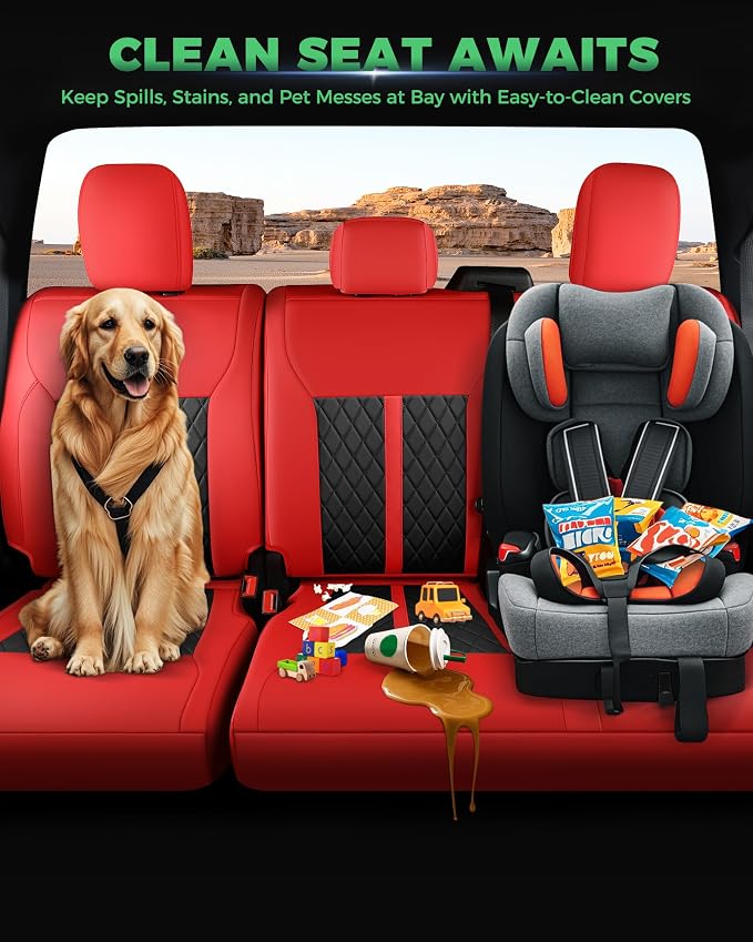 RIDEPOSH for Ford F150 Leather Seat Covers, SuperCrew XL XLT 2021-2026 | Fits F250 F350 Super Duty Crew Cab 2023-2026, Custom Fit, Bucket Seat, Stain Resistant, Airbag Compatible, Easy-Clean - Image 6