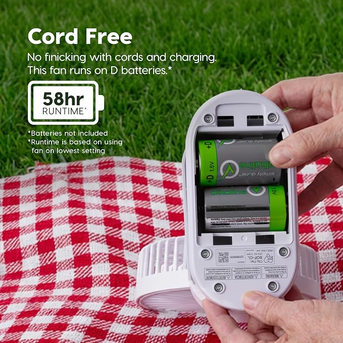 IRIS USA 5" Battery Operated Clip On Fan, D-Battery Powered, Outdoor, White | Compact Foldable Personal Fan, Portable Travel Mini Desk Fan, Pet Stroller Car Fan, Office Bedside Picnic Camping Outdoor - Image 3