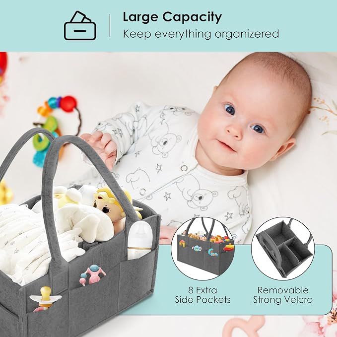 HIPHOP PANDA 2-Pack Diaper Caddy Organizer - Nursery Storage Bin & Car Organizer for Diapers, Wipes, and Baby Essentials - Dual-Color Solid Set (Dark Grey/Grey), Large Size - Image 4