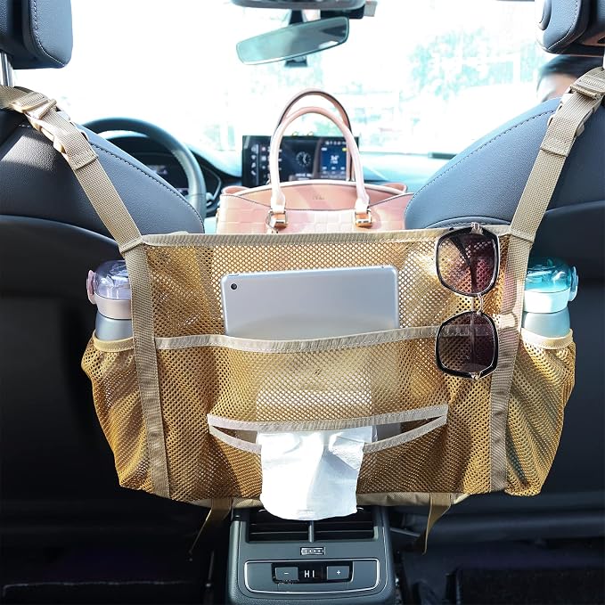 Car net Pocket Handbag Holder, car Purse Holder can be Used to Store Items, Protective Barrier for Children and Pets in The Back seat of car, Helps to Drive Safely (Black) - Image 7