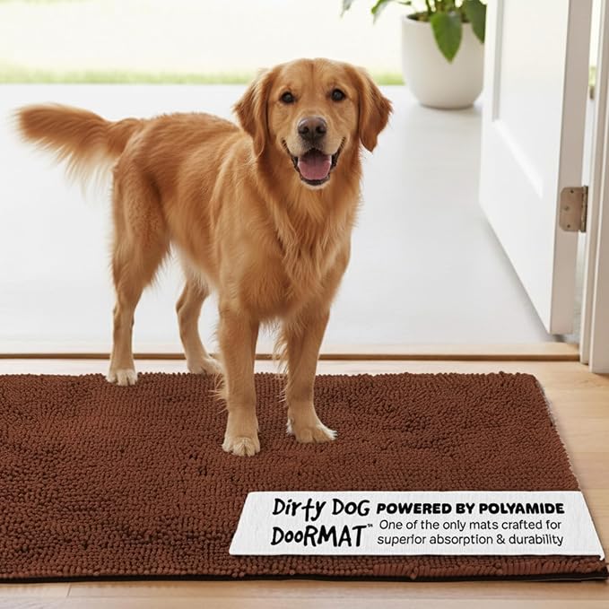 Dog Gone Smart Dirty Dog Doormat - Super Absorbent Polyamide Rug Pulls in Moisture & Dirt - Fast Drying for Clean Floors, Non-Slip, Machine Washable Mat for Muddy Paws - Brown, 35 x 26 Inches by DogGoneSmartBed